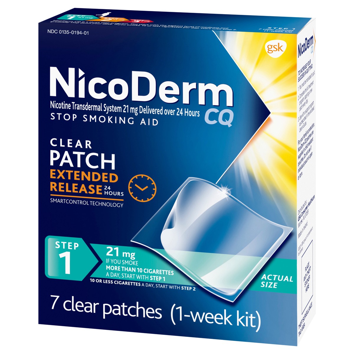 slide 4 of 9, NicoDerm CQ Step 1 Nicotine Patches to Quit Smoking, 21mg, Stop Smoking Aid, 7 Count, 7 ct