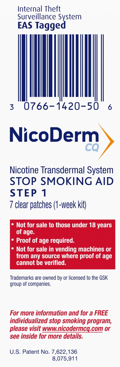 slide 9 of 9, NicoDerm CQ Step 1 Nicotine Patches to Quit Smoking, 21mg, Stop Smoking Aid, 7 Count, 7 ct