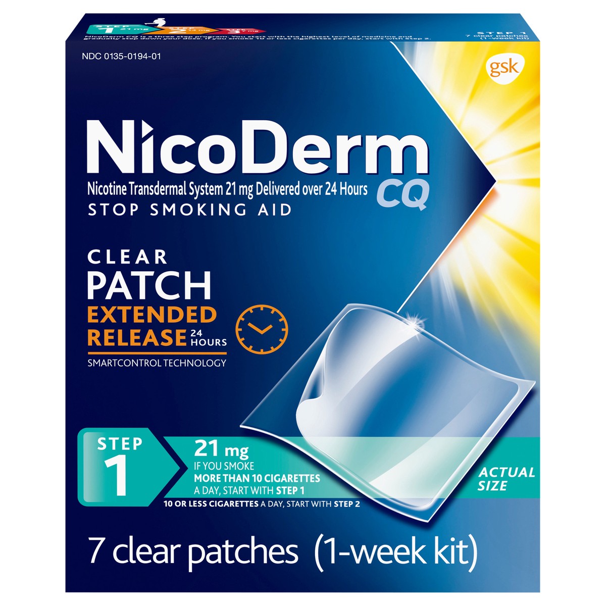 slide 1 of 9, NicoDerm CQ Step 1 Nicotine Patches to Quit Smoking, 21mg, Stop Smoking Aid, 7 Count, 7 ct