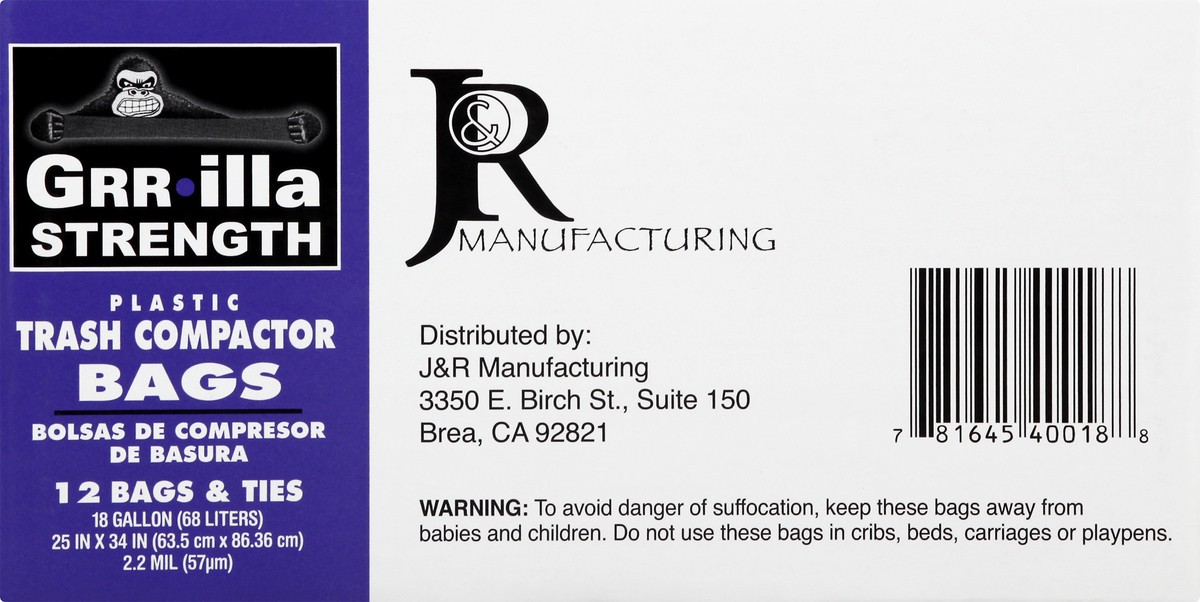 slide 8 of 10, Grrilla Strength 18 Gallon Trash Compactor Plastic Bags & Ties 12 ea, 12 ct