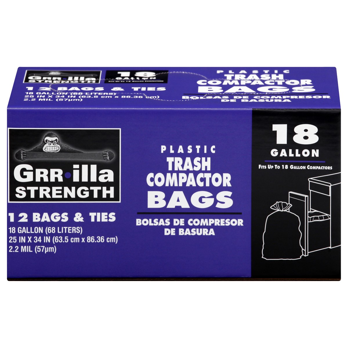 slide 3 of 10, Grrilla Strength 18 Gallon Trash Compactor Plastic Bags & Ties 12 ea, 12 ct