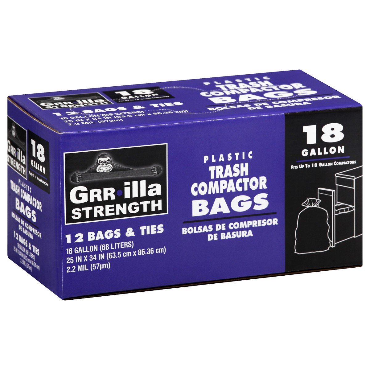 slide 2 of 10, Grrilla Strength 18 Gallon Trash Compactor Plastic Bags & Ties 12 ea, 12 ct