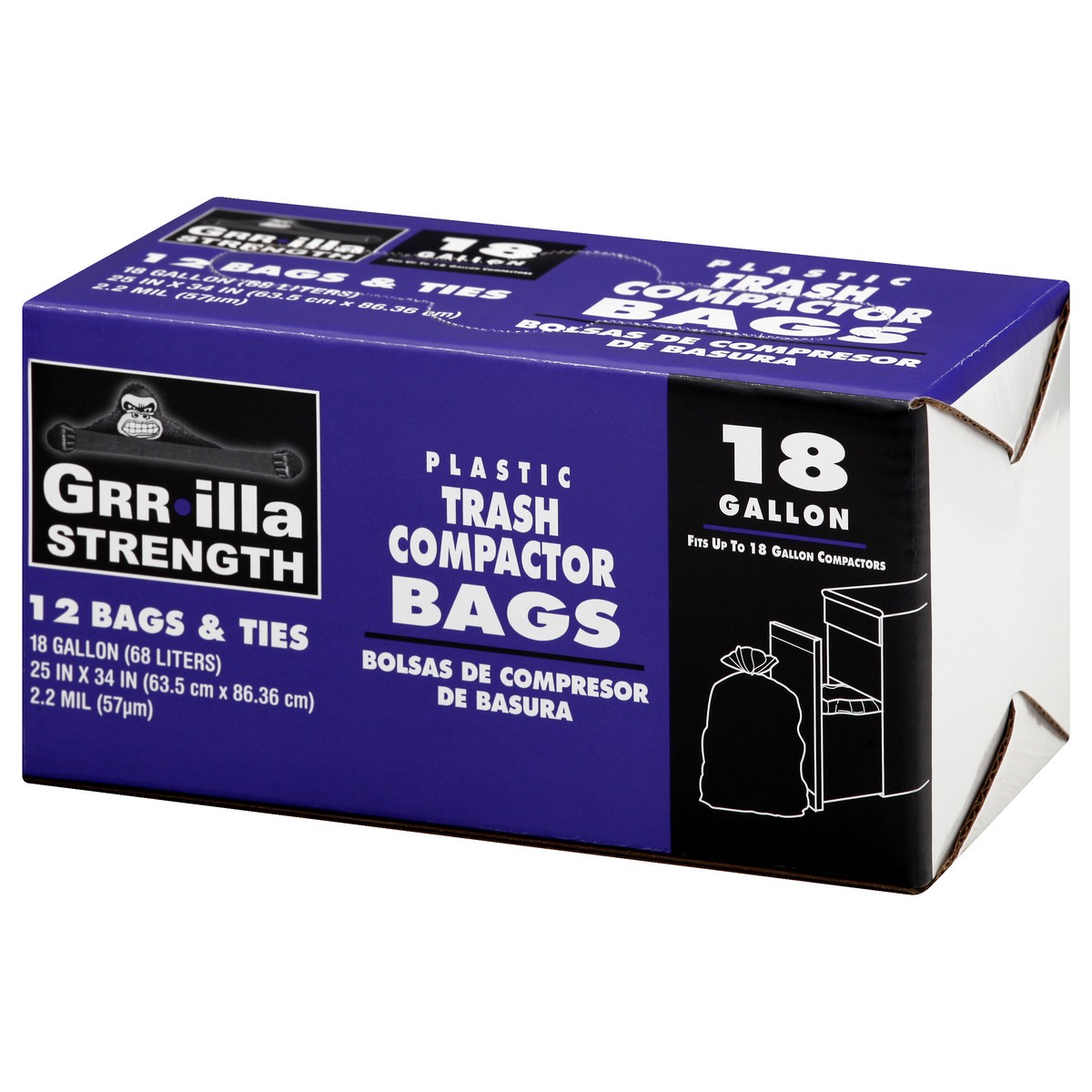 slide 4 of 10, Grrilla Strength 18 Gallon Trash Compactor Plastic Bags & Ties 12 ea, 12 ct