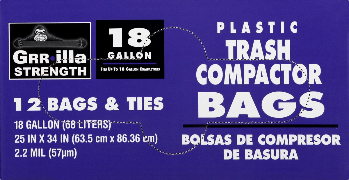 slide 5 of 10, Grrilla Strength 18 Gallon Trash Compactor Plastic Bags & Ties 12 ea, 12 ct