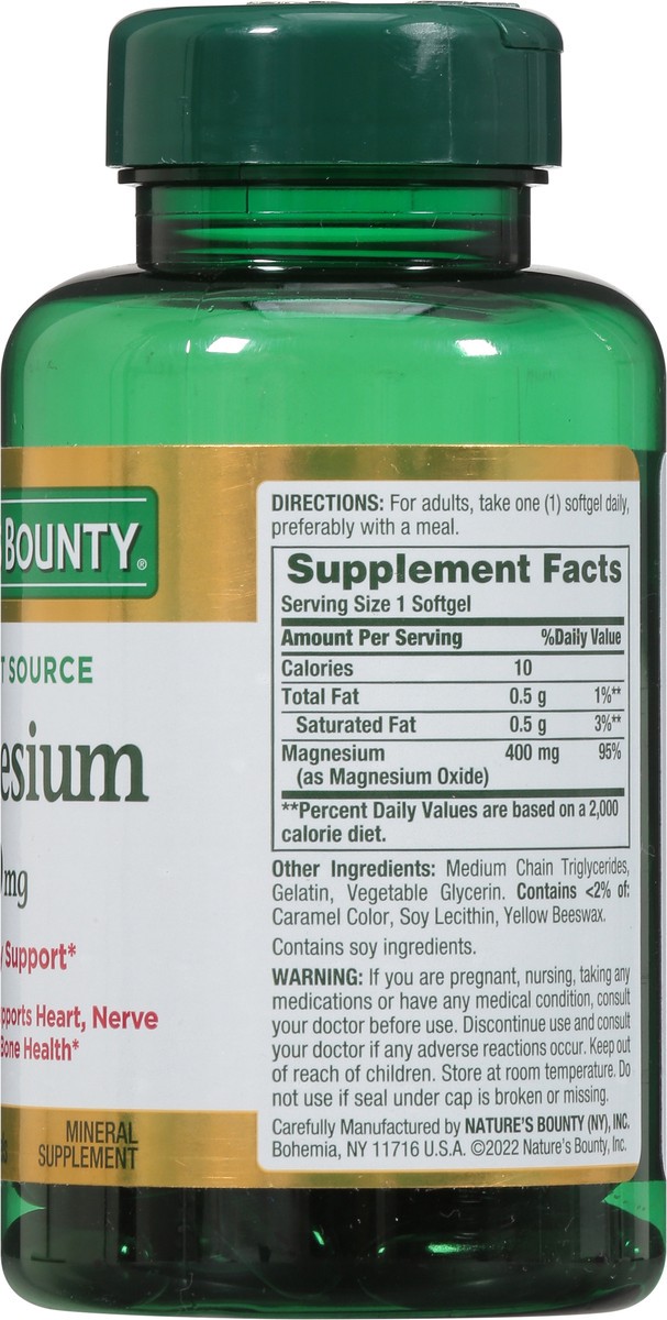 slide 8 of 9, Nature's Bounty Magnesium 400mg Softgel, 75 ct