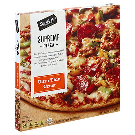 slide 1 of 1, Signature Select Pizza Ultra Thin Crust Supreme Frozen, 16.2 oz