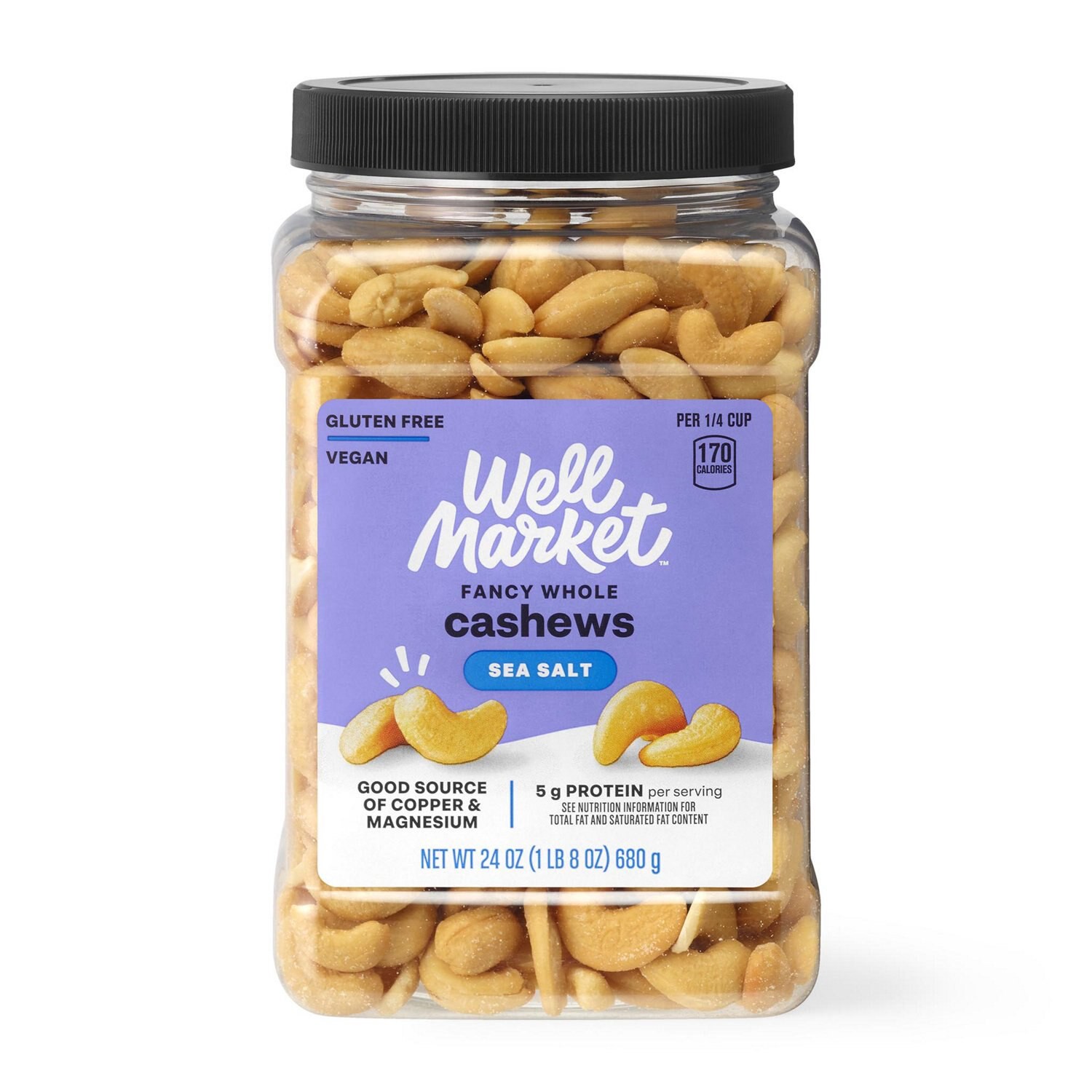 slide 1 of 4, Well Market Roasted Sea Salted Cashews, 24 oz, 24 oz