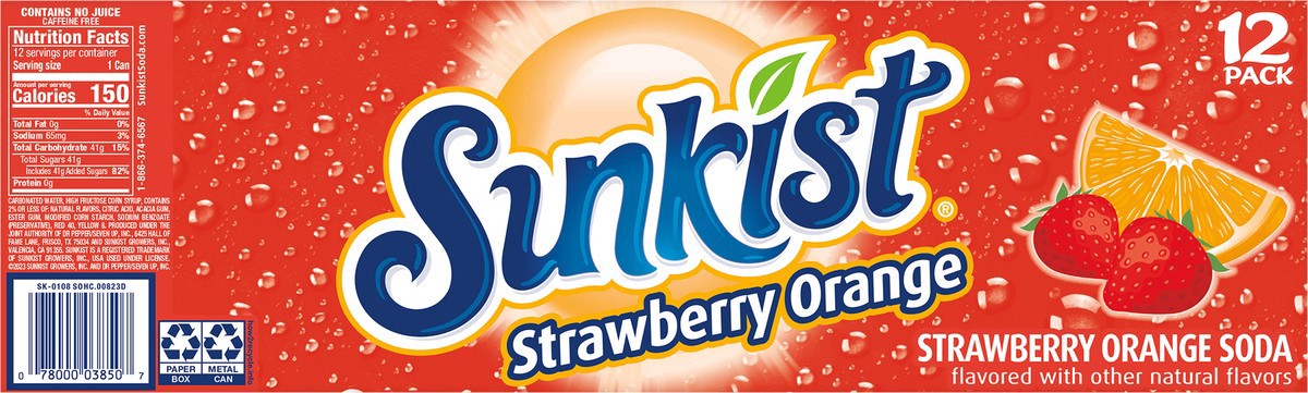 slide 6 of 11, Sunkist Strawberry Orange 12Pk 12 Ounce, 12 ct; 12 fl oz