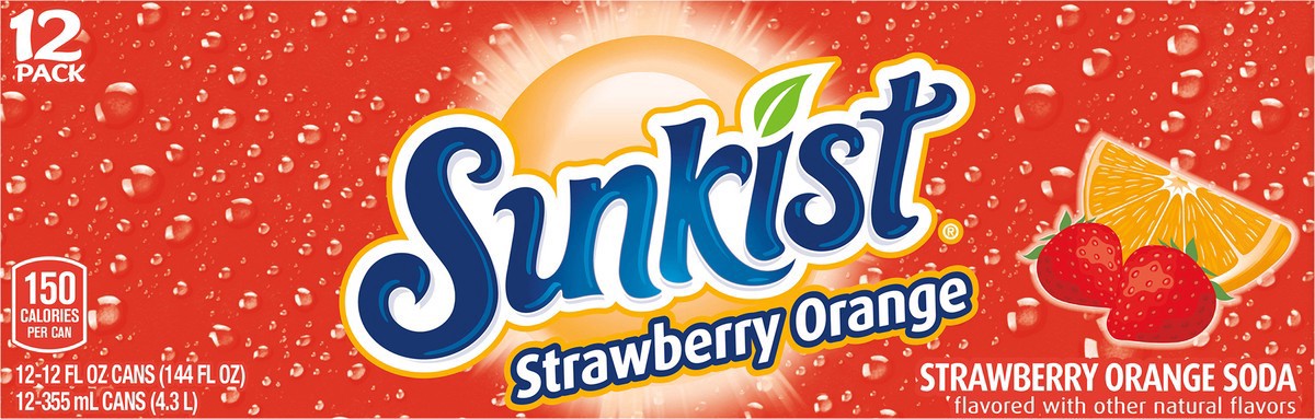 slide 5 of 11, Sunkist Strawberry Orange 12Pk 12 Ounce, 12 ct; 12 fl oz