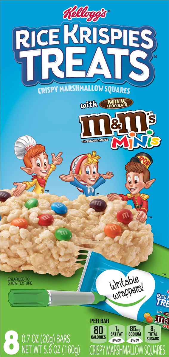 slide 8 of 13, Rice Krispies Treats Kellogg's Rice Krispies Treats Marshmallow Snack Bars, M&M's Minis, 5.6 oz, 8 Count, 5.6 oz