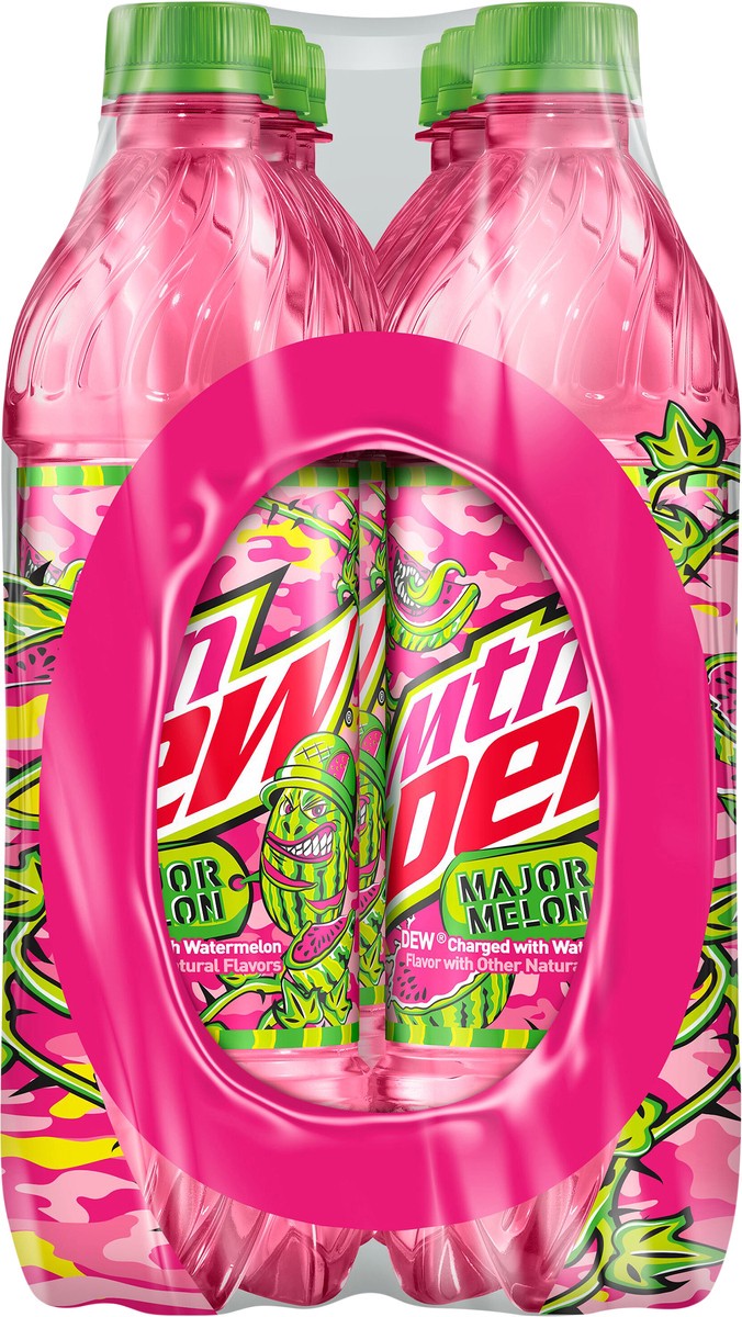 slide 3 of 3, Mountain Dew Major Melon Dew Charged With Watermelon Flavor 16.9 Fl Oz 6 Count Bottles, 6 ct