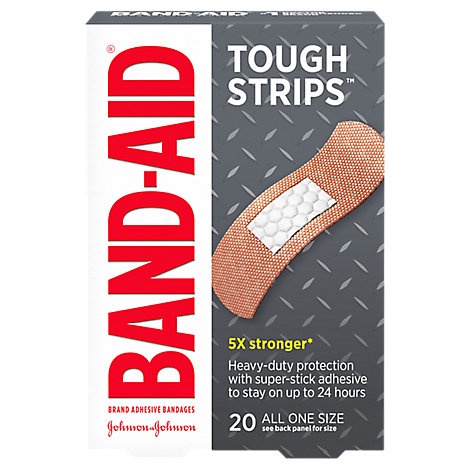 slide 1 of 1, Band-Aid Brand Adhesive Bandages Tough Strips All One Size, 20 ct