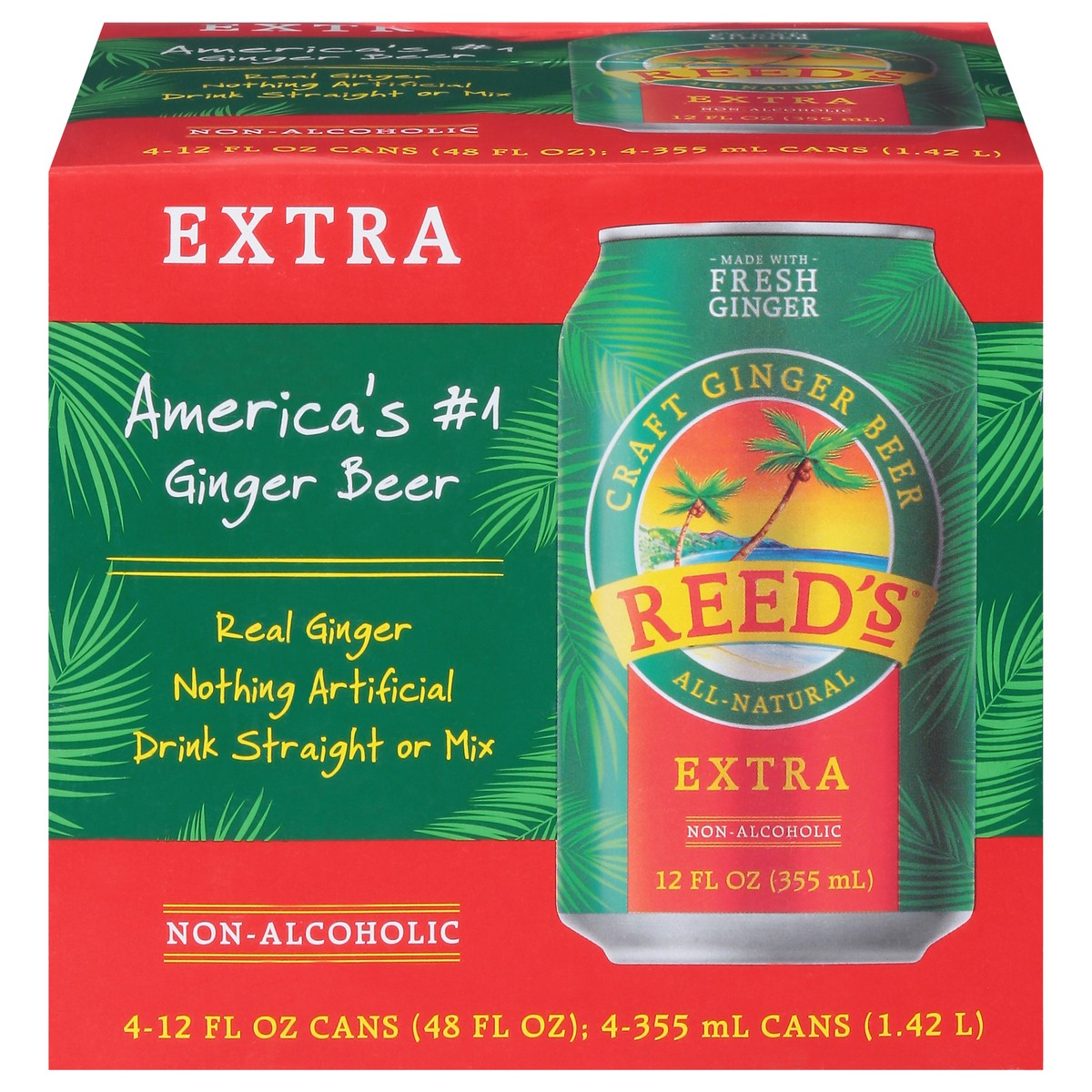 slide 1 of 15, Reed's Extra Non-Alcoholic America's Original Ginger Beer 4 - 12 fl oz Cans, 4 ct; 12 oz