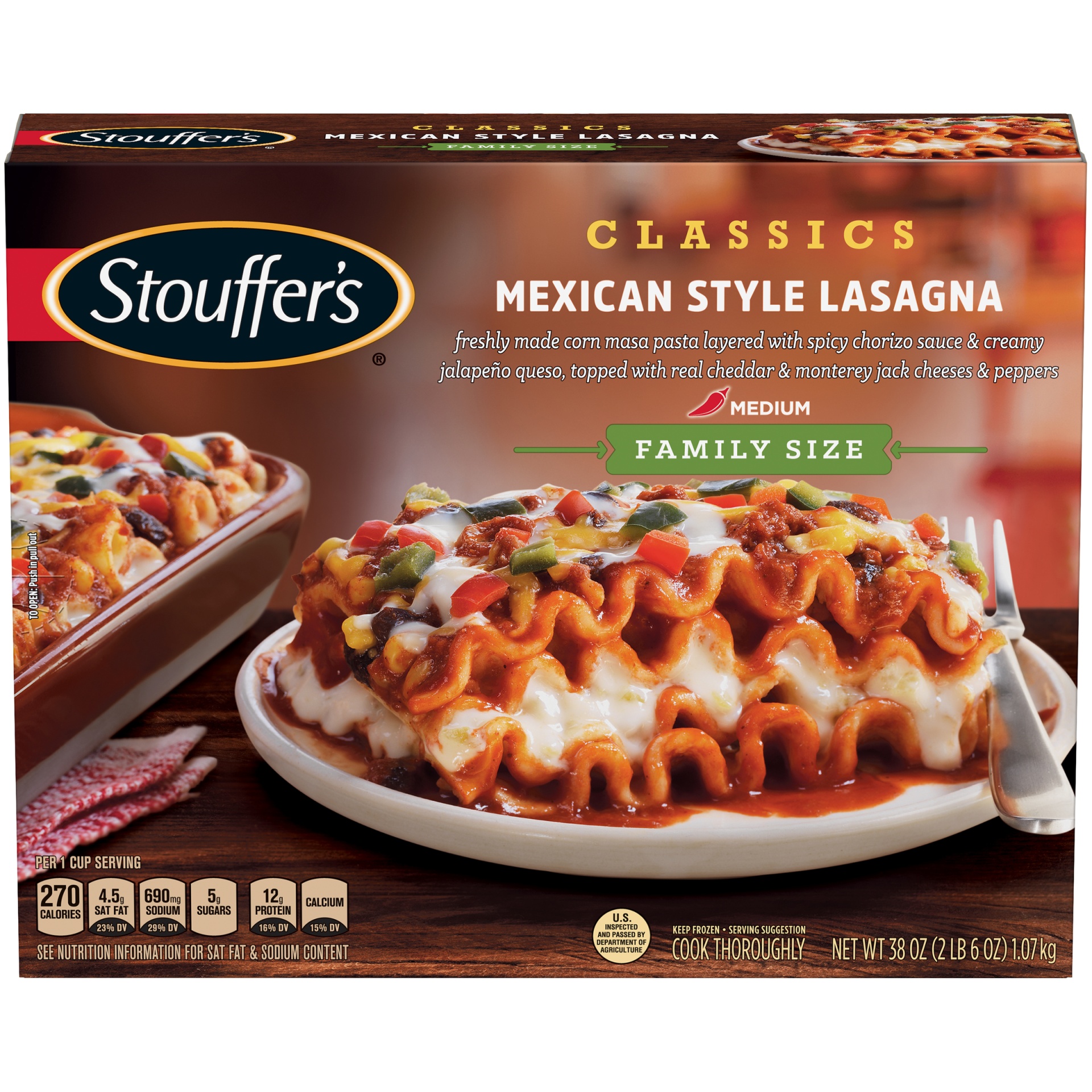 slide 2 of 10, Stouffer's Classics Family Size Mexican Style Lasagna, 38 oz