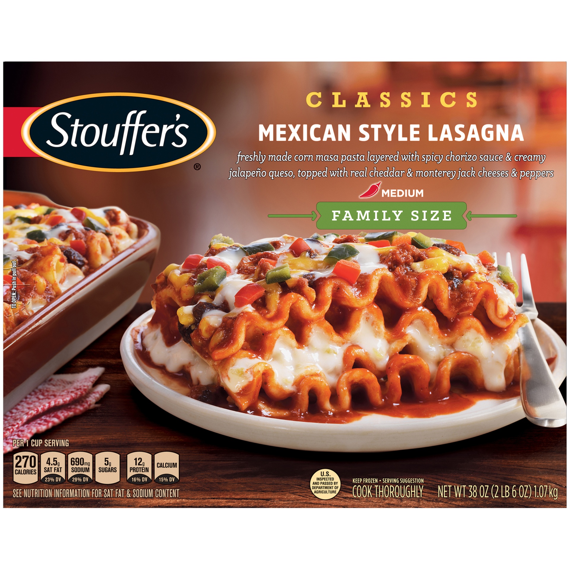 slide 1 of 8, Stouffer's Classics Family Size Mexican Style Lasagna, 38 oz