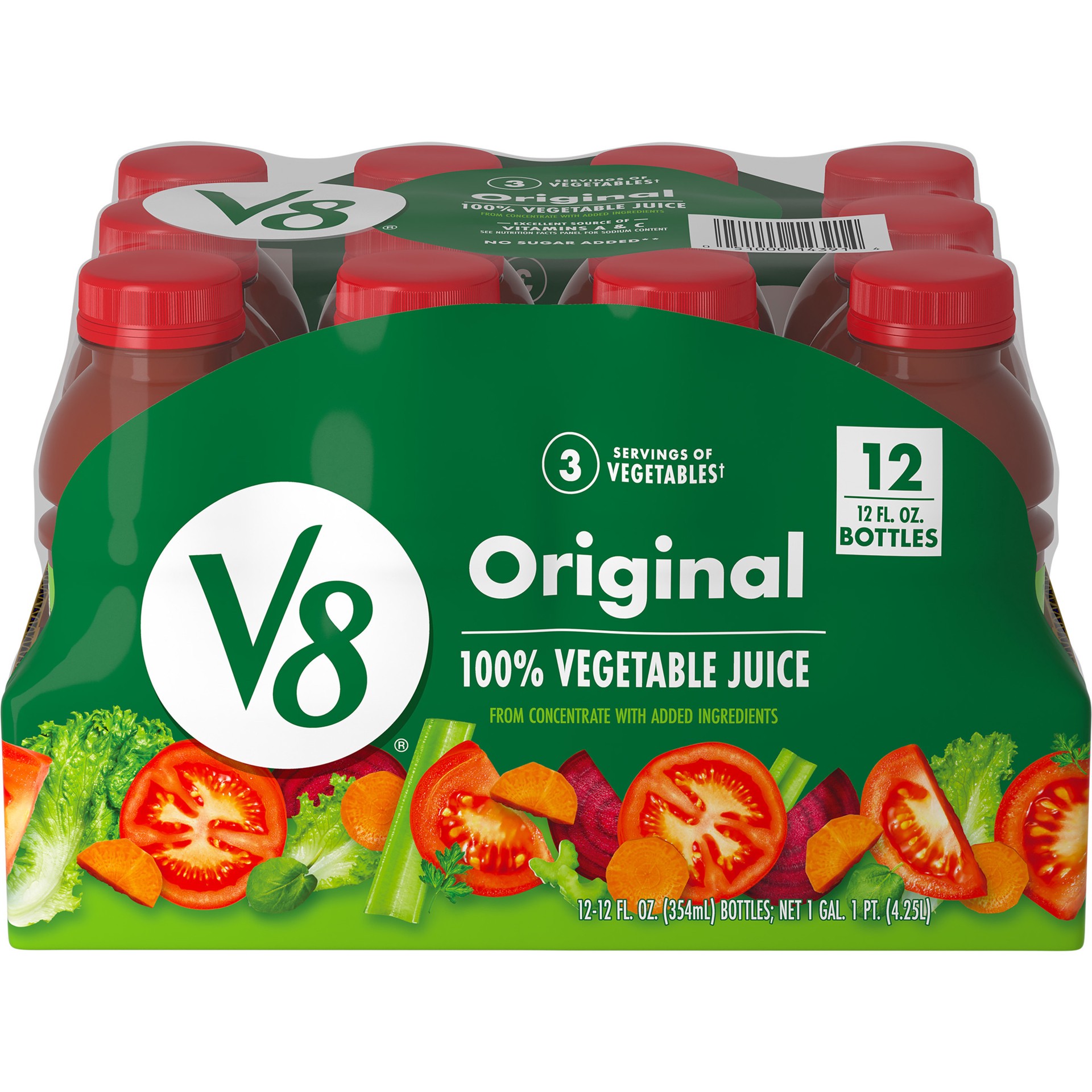 slide 1 of 3, V8 Original 100% Vegetable Juice, 12 fl oz Bottle (12 Pack), 144 fl oz