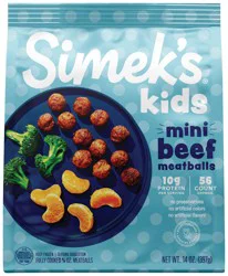 Simek's 1/4 ounce mini meatballs for kids. Free from preservative, artificial colors and artificial flavors.