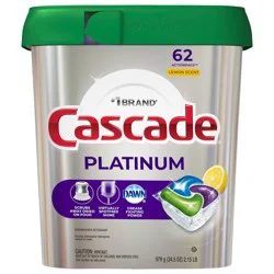 Cascade Platinum ActionPacs Dishwasher Detergent Pods, Lemon, 62 Count