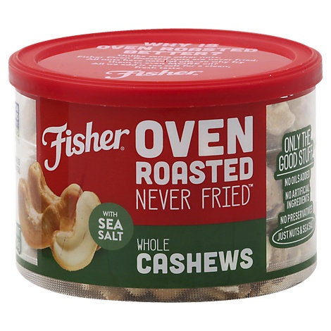 slide 1 of 1, Fisher Cashews Nuts Whole Oven Roasted Never Fried With Sea Salt, 8.75 oz