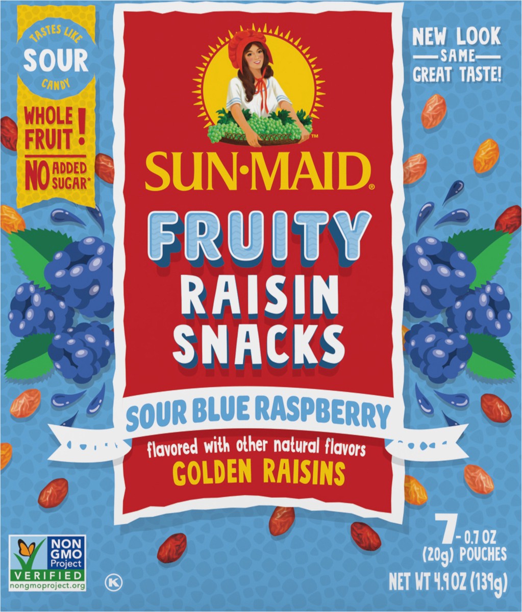 slide 4 of 7, Sun-Maid Fruity Raisin Snacks Sour Blue Raspberry 7-Count Box/.7oz Pouches, 7 ct