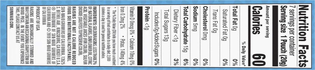 slide 7 of 7, Sun-Maid Fruity Raisin Snacks Sour Blue Raspberry 7-Count Box/.7oz Pouches, 7 ct