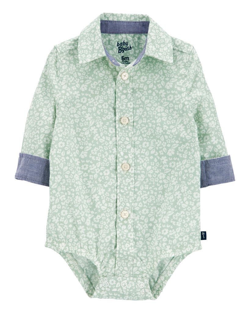 slide 3 of 3, Oshkosh Baby Floral Button-Front Bodysuit Green 18M, 1 ct