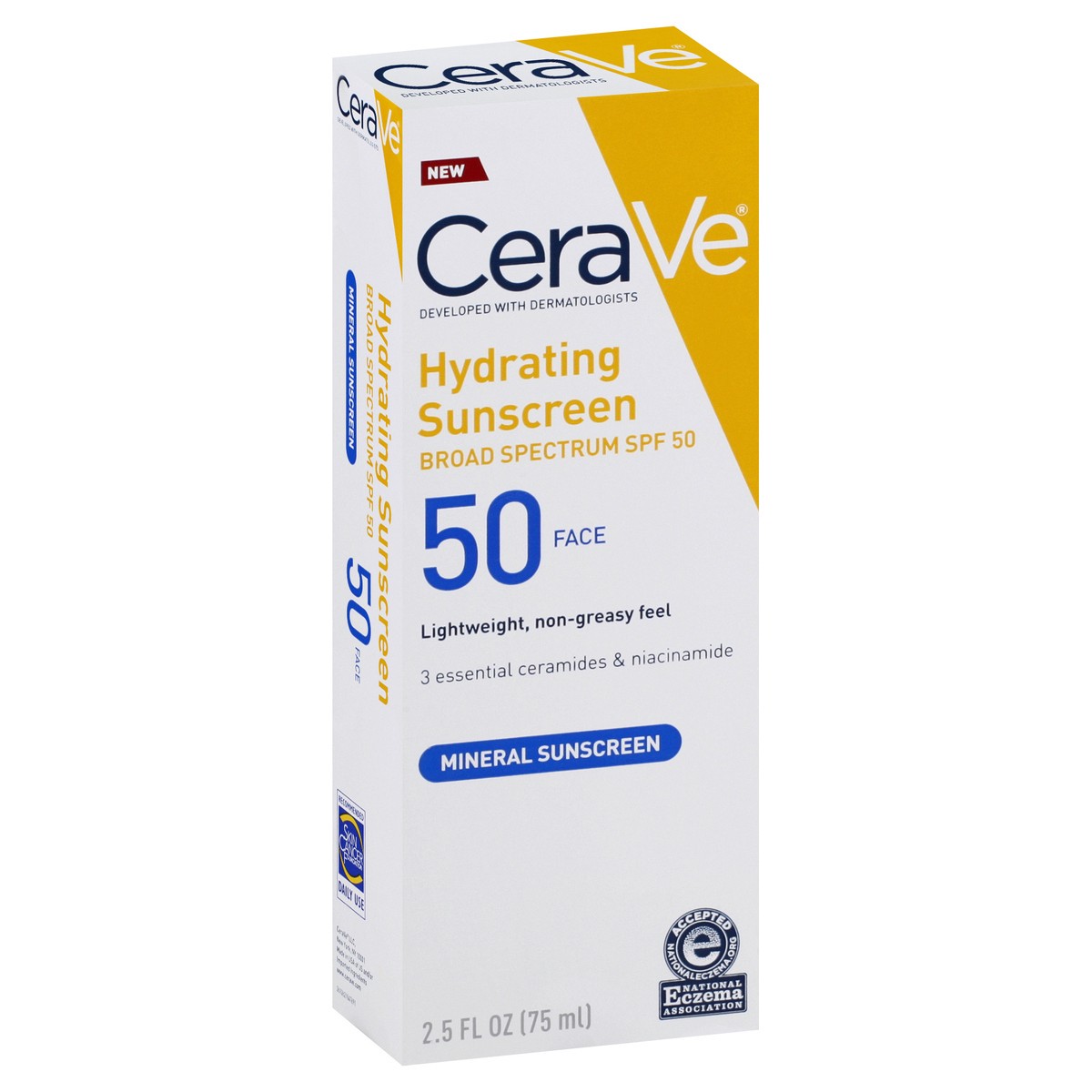 slide 3 of 9, CeraVe Hydrating 100% Mineral Sunscreen for Face - SPF 50 - 2.5 fl oz, 2.5 fl oz