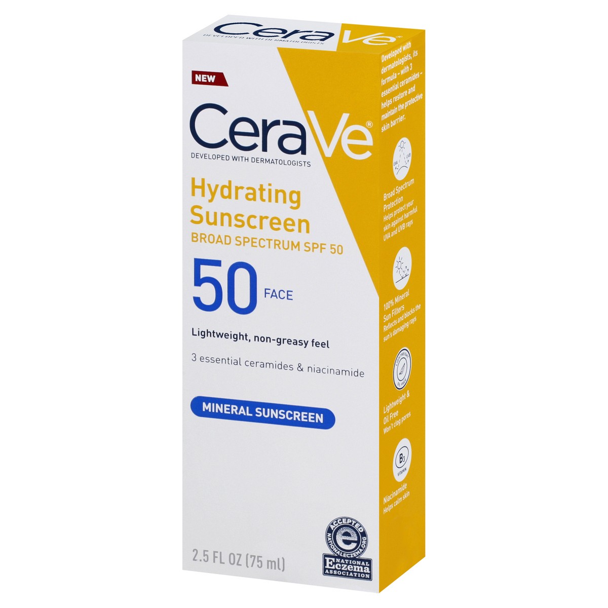 slide 8 of 9, CeraVe Hydrating 100% Mineral Sunscreen for Face - SPF 50 - 2.5 fl oz, 2.5 fl oz