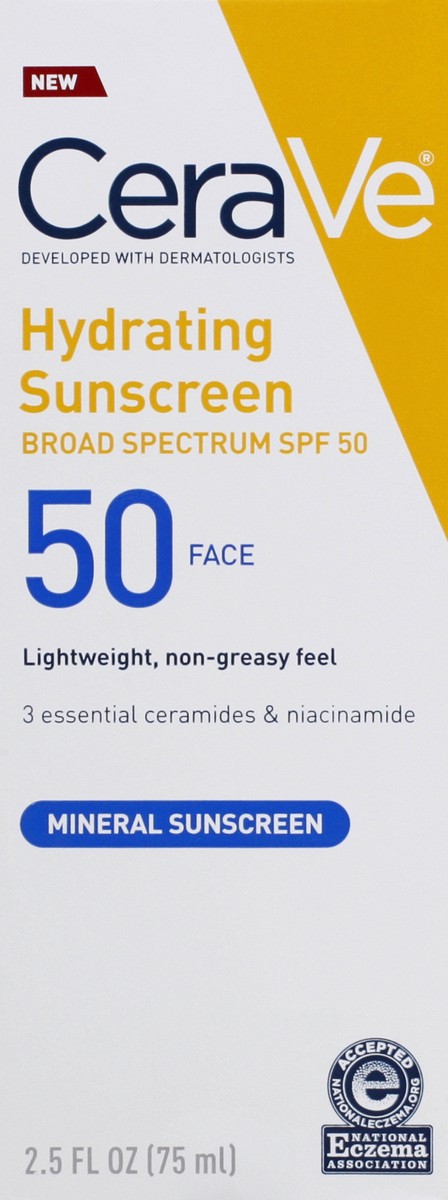 slide 6 of 9, CeraVe Hydrating 100% Mineral Sunscreen for Face - SPF 50 - 2.5 fl oz, 2.5 fl oz