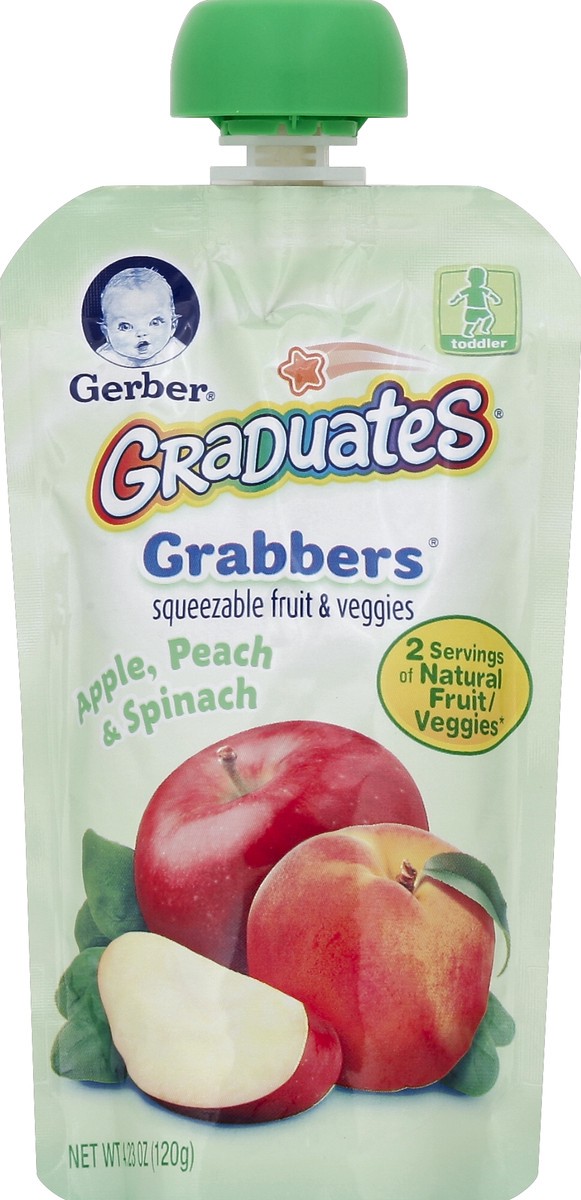 slide 2 of 2, Gerber Apple, Peach & Spinach Grabbers, 4.23 oz
