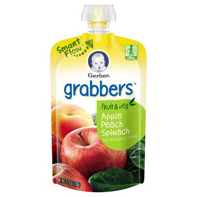 slide 1 of 2, Gerber Apple, Peach & Spinach Grabbers, 4.23 oz