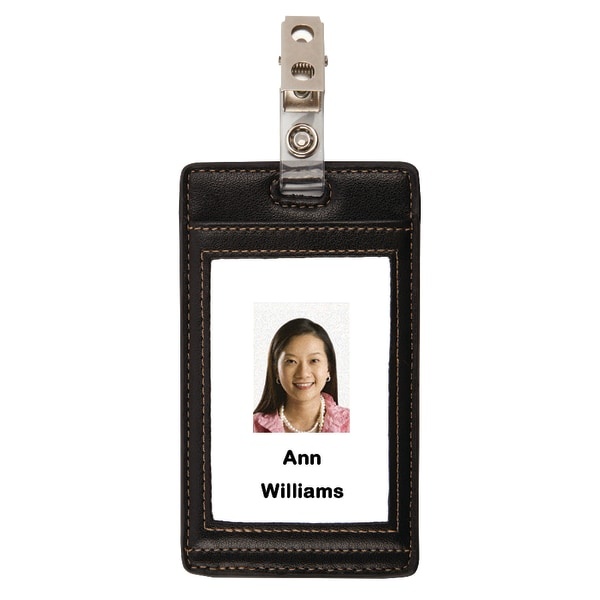slide 1 of 2, FORAY Office Depot Brand Faux Leather Id Badge Holder, Vertical, Black/Tan, 1 ct
