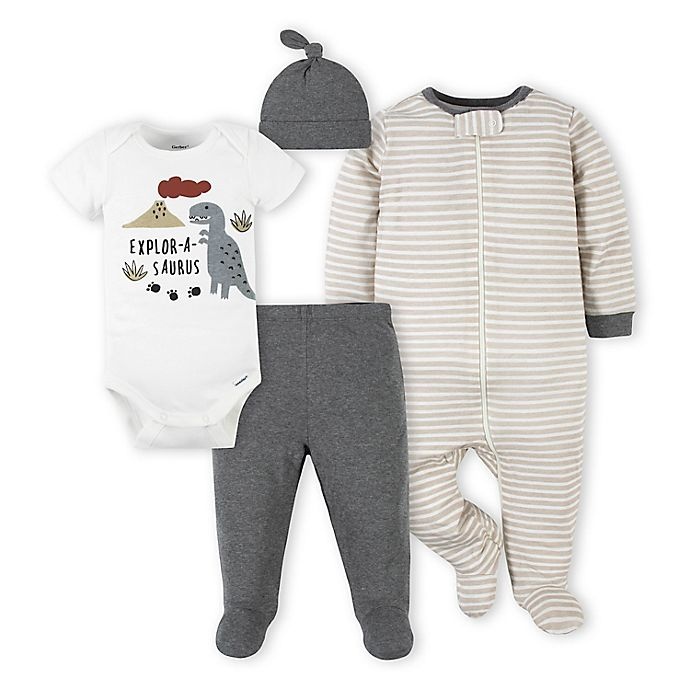 slide 1 of 6, Gerber Newborn Dino Take Me Home Set - Grey, 4 ct