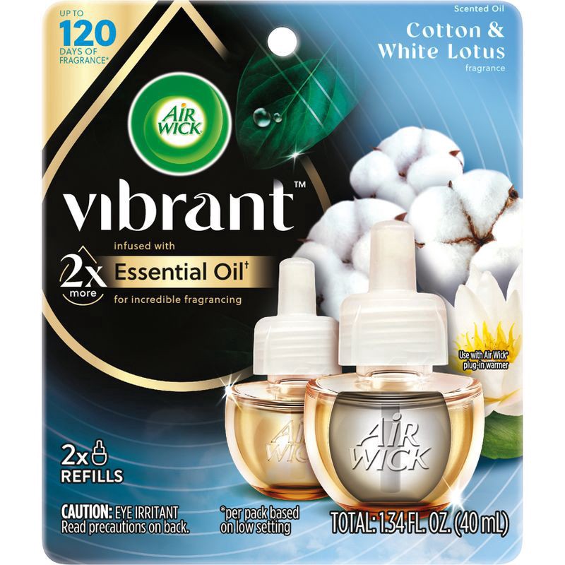slide 1 of 6, Air Wick Vibrant Scented Oil Air Freshener - Cotton Blossom & White Lotus - 0.67 fl oz/2ct, 2 ct; 0.67 fl oz
