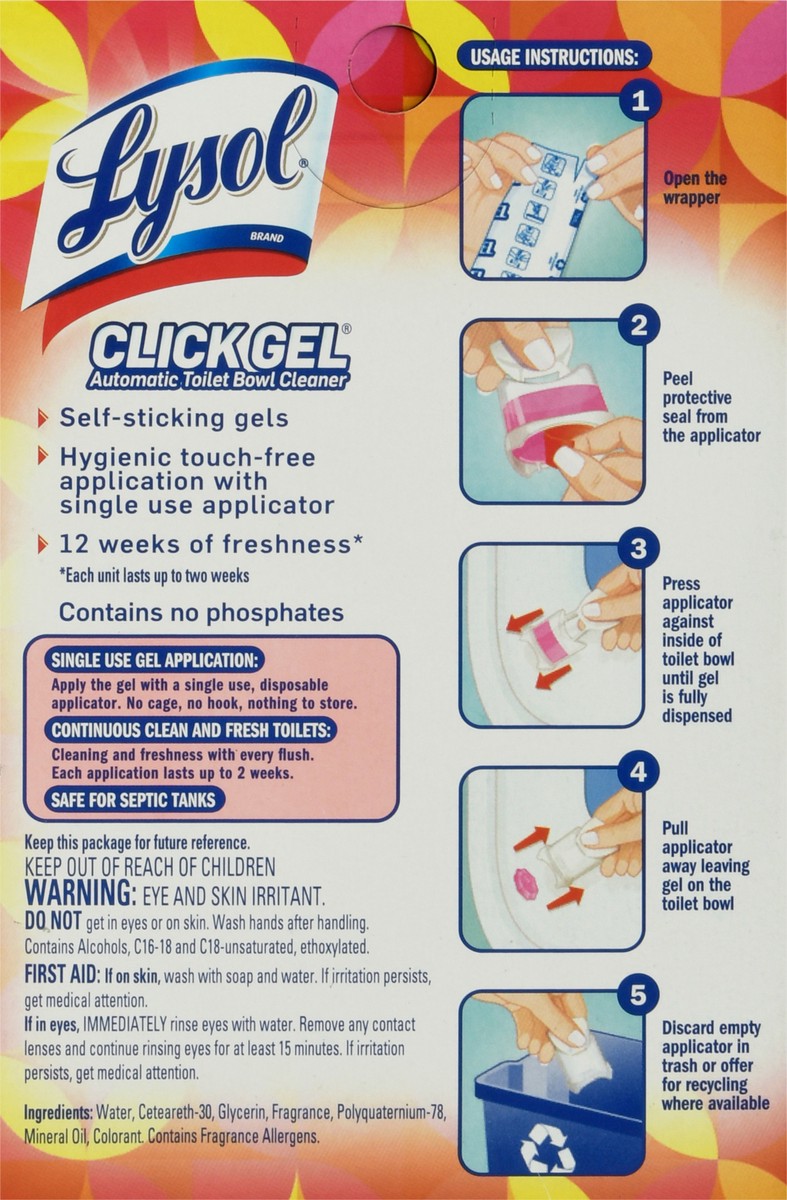 slide 7 of 12, Lysol Click Gel Automatic Toilet Bowl Cleaner, Gel Toilet Bowl Cleaner, For Cleaning and Refreshing, Brand New Day – Mango & Hibiscus, 6 applicators, 6 ct