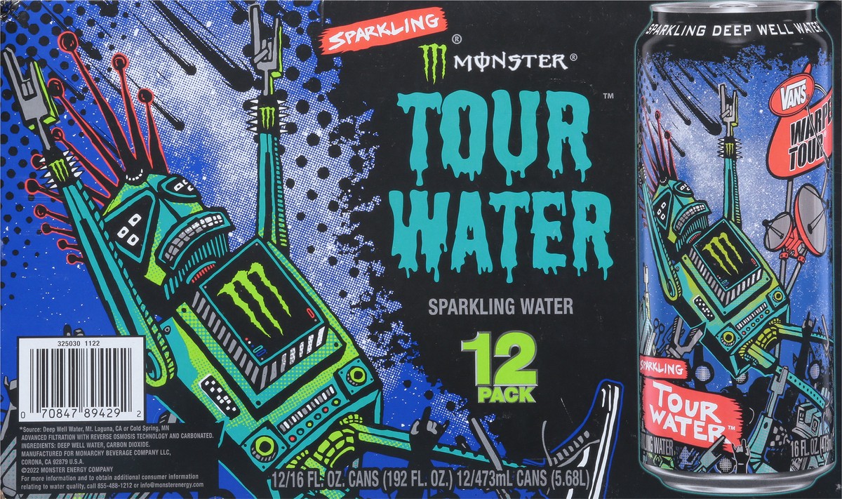 slide 6 of 9, Monster Tour Water Sparkling Water 12 - 16 fl oz Cans, 2304 fl oz