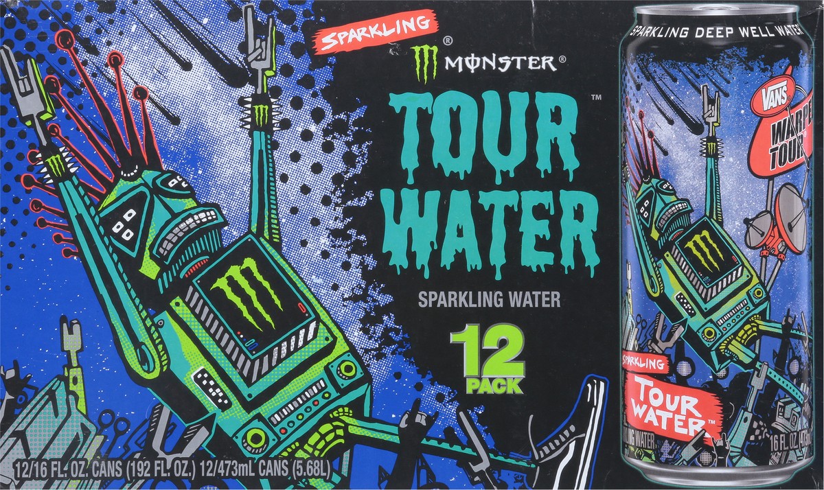 slide 9 of 9, Monster Tour Water Sparkling Water 12 - 16 fl oz Cans, 2304 fl oz