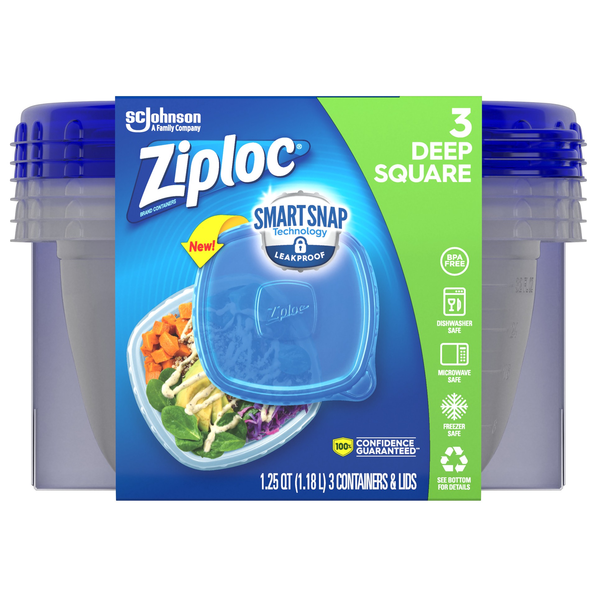 slide 1 of 1, Ziploc Deep Square Containers, 3 ct