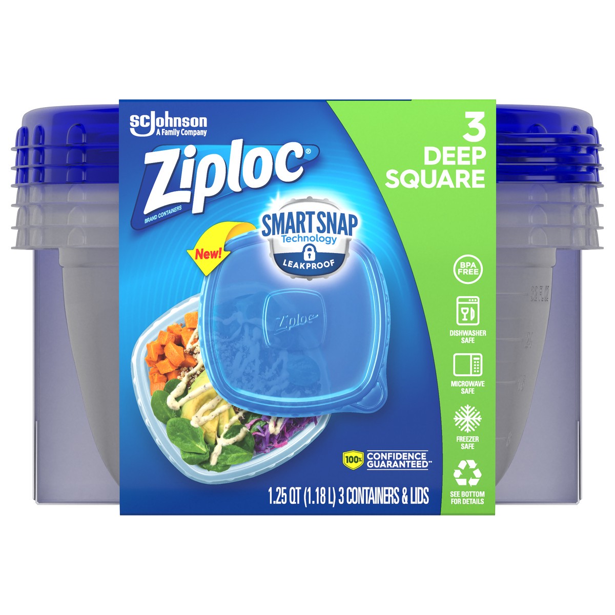 slide 1 of 1, Ziploc Deep Square Containers, 3 ct