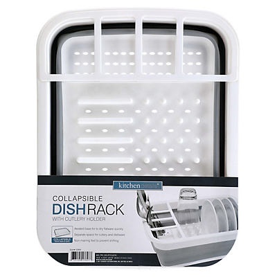 slide 1 of 1, Kitchen Details White Collapsible Dish Rack with Cutlery Holder, 1 ct