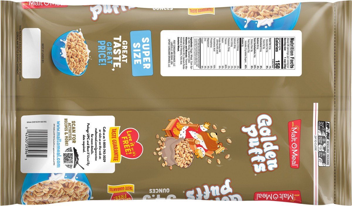 slide 2 of 7, Malt-O-Meal Golden Puffs Breakfast Cereal, Puffed Wheat Cereal, 34.5 oz