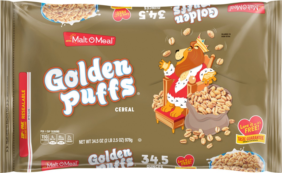 slide 3 of 7, Malt-O-Meal Golden Puffs Breakfast Cereal, Puffed Wheat Cereal, 34.5 oz