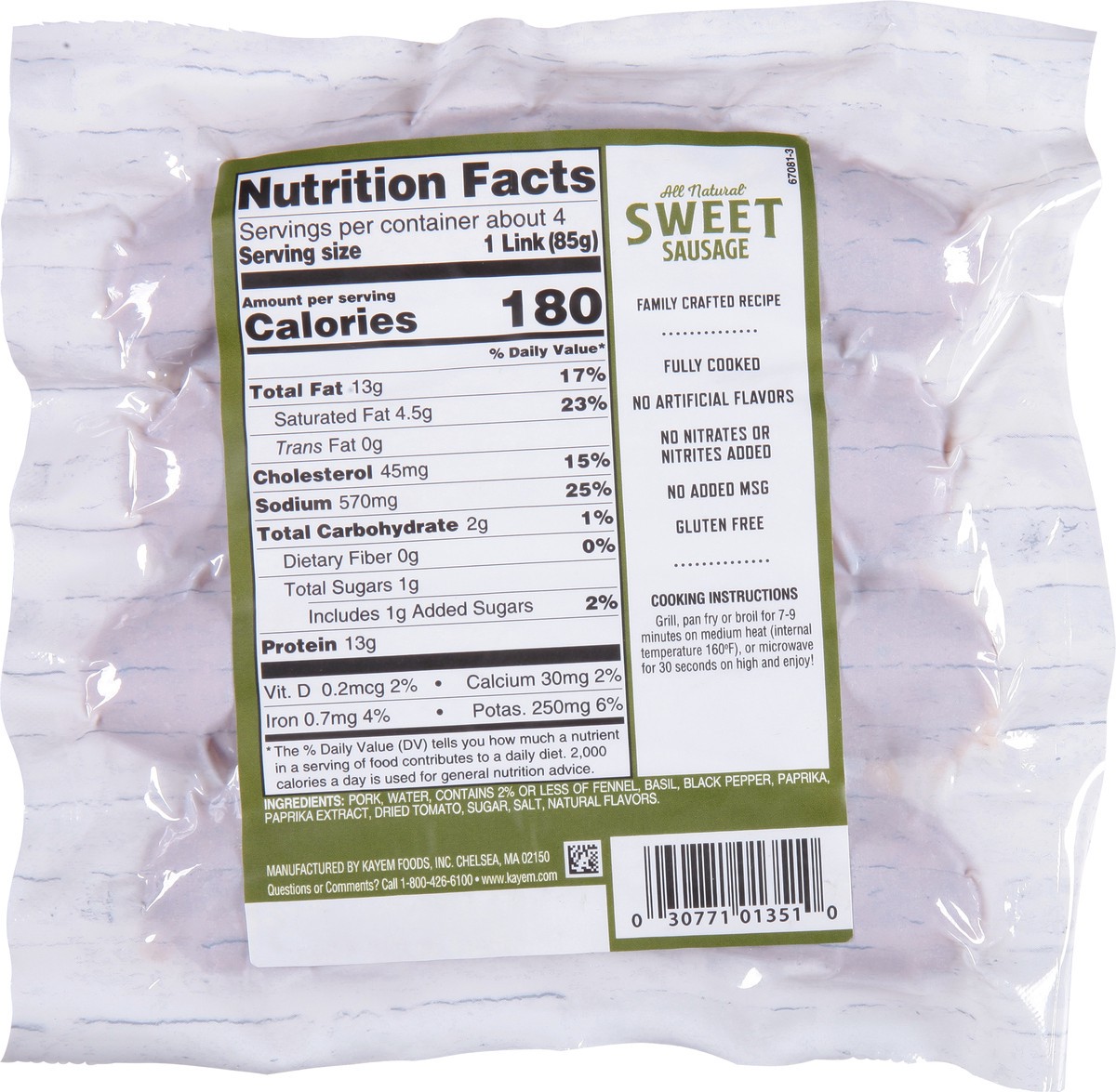 slide 3 of 13, Kayem Sweet Italian Style Sausage 12 oz, 12 oz