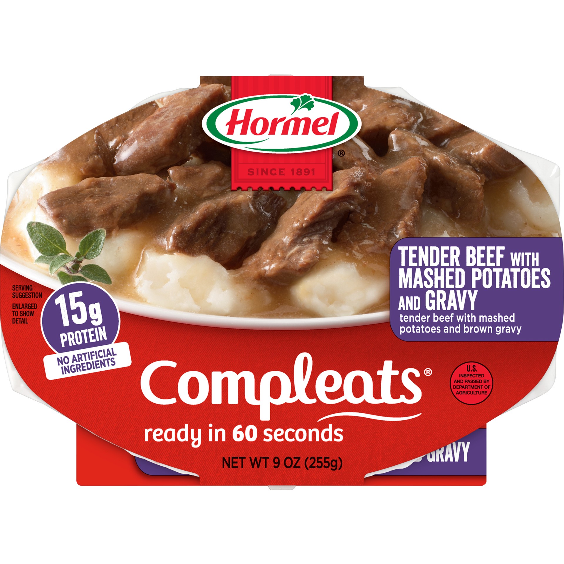 slide 1 of 7, Hormel COMPLEATS Tender Beef and Mashed Potatoes and Gravy, 9 oz