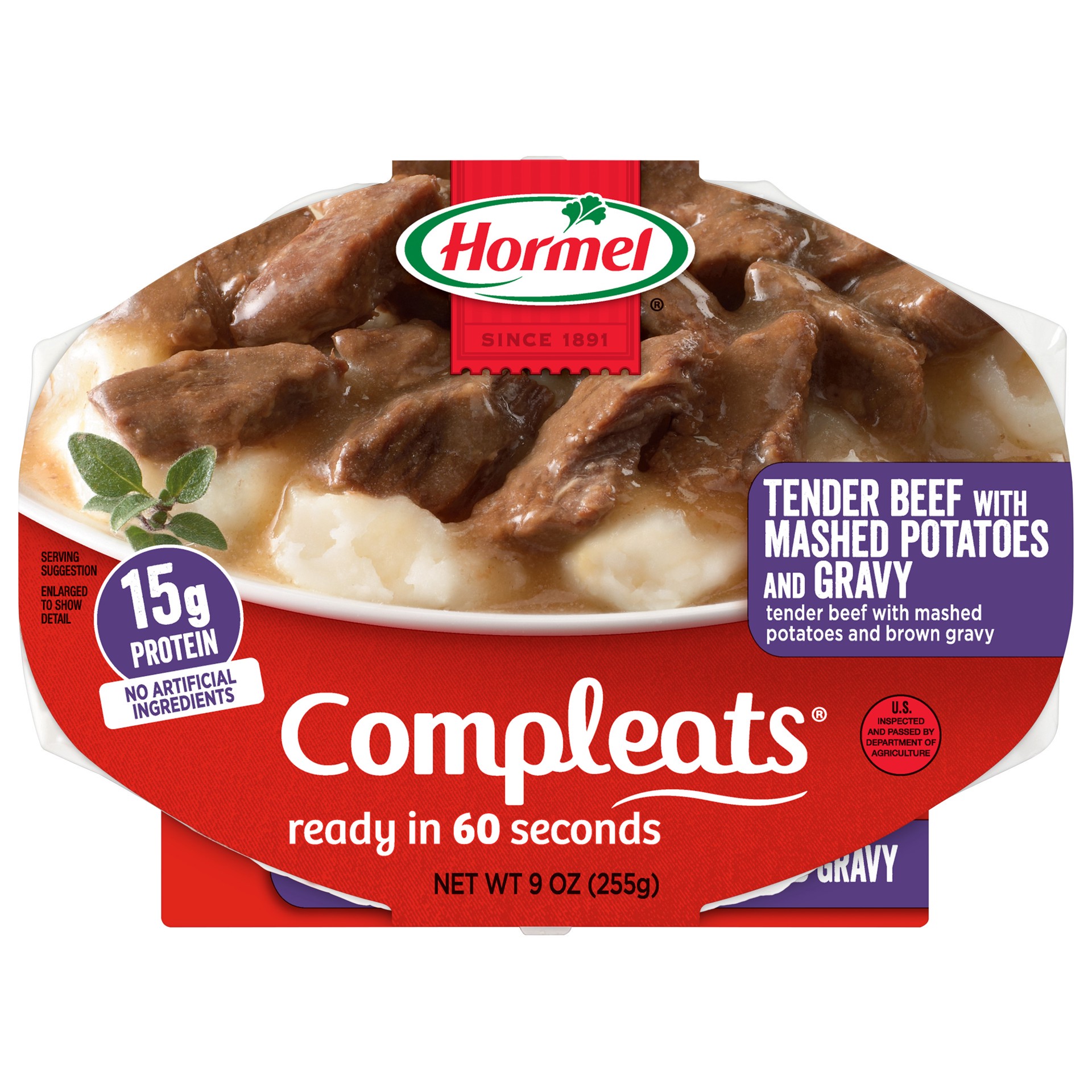 slide 1 of 7, Hormel COMPLEATS Tender Beef and Mashed Potatoes and Gravy, 9 oz