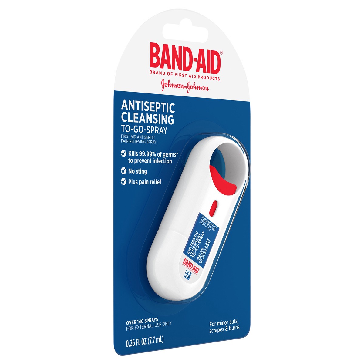 slide 2 of 7, BAND-AID Antiseptic Cleansing To-Go-Spray, First Aid Antiseptic Spray Relieves Pain & Kills Germs Anywhere, Benzalkonium Cl Antiseptic & Pramoxine HCl Topical Analgesic,.26 fl. oz, 0.26 fl oz