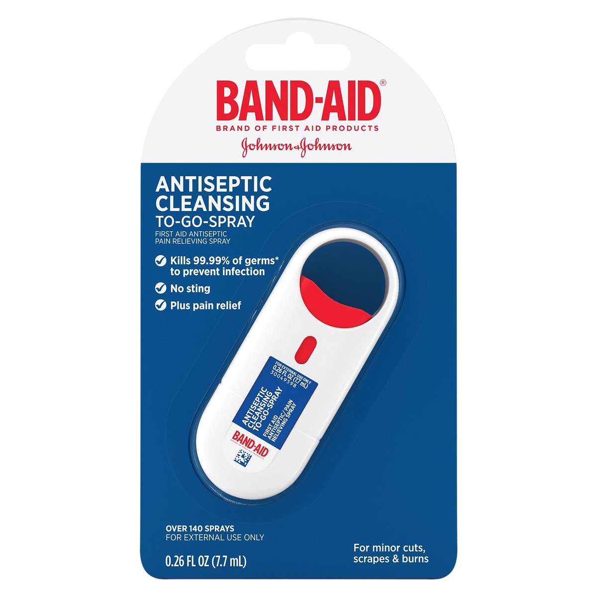 slide 1 of 7, BAND-AID Antiseptic Cleansing To-Go-Spray, First Aid Antiseptic Spray Relieves Pain & Kills Germs Anywhere, Benzalkonium Cl Antiseptic & Pramoxine HCl Topical Analgesic,.26 fl. oz, 0.26 fl oz