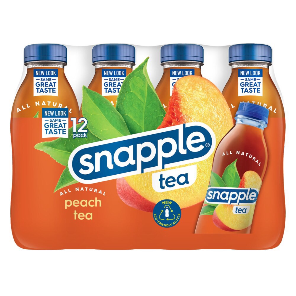 slide 4 of 6, Snapple Peach Tea, 16 fl oz recycled plastic bottle, 12 pack, 12 ct; 16 oz