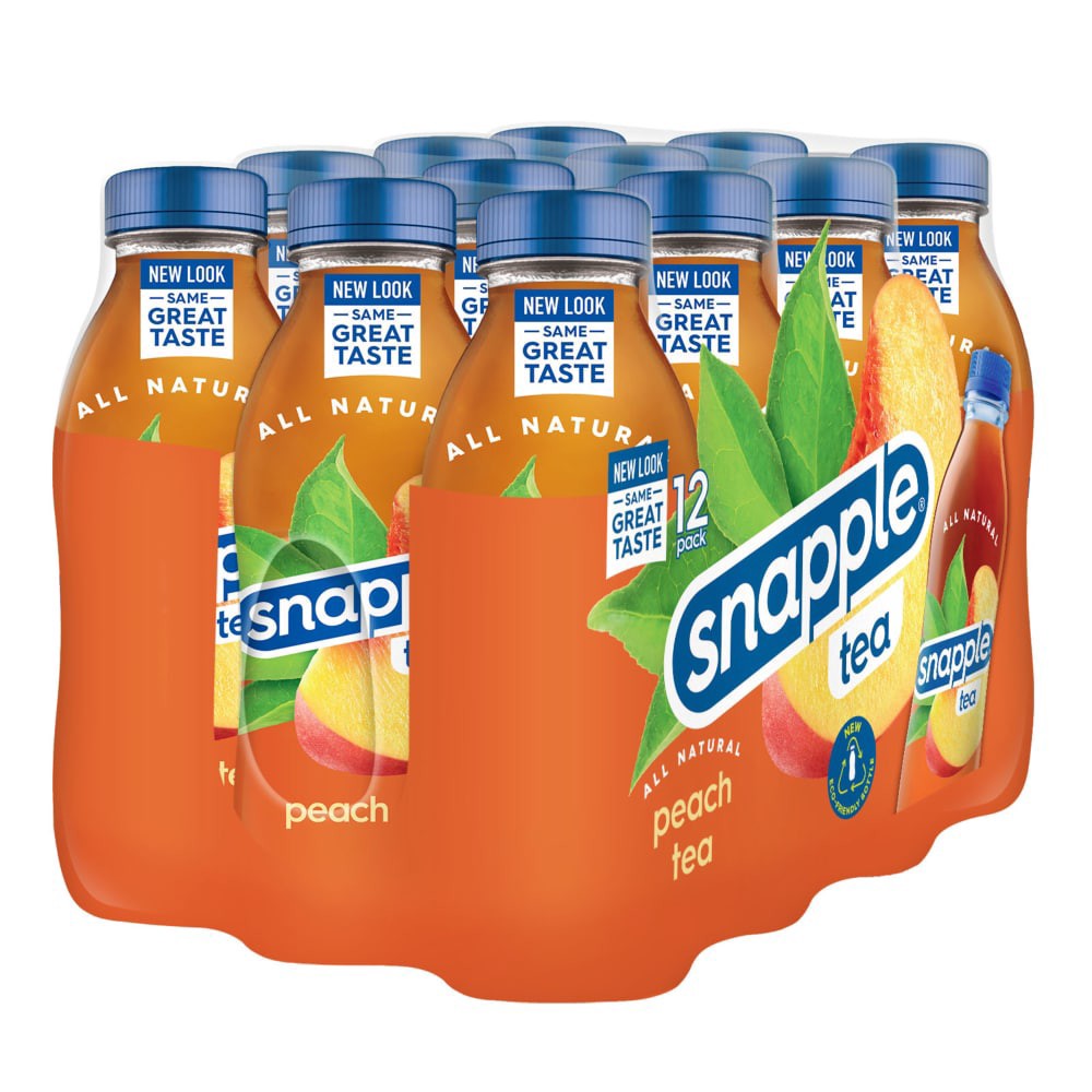 slide 2 of 6, Snapple Peach Tea, 16 fl oz recycled plastic bottle, 12 pack, 12 ct; 16 oz