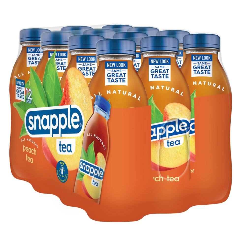slide 5 of 6, Snapple Peach Tea, 16 fl oz recycled plastic bottle, 12 pack, 12 ct; 16 oz